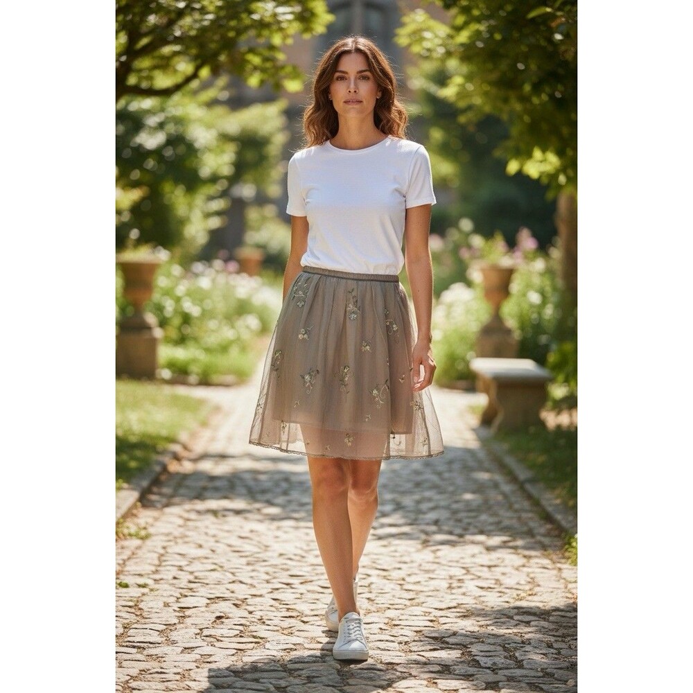 Intuitions Womens Brown Embroidered Mini Skirt Size 4 Y2K Whimsigoth Coquet